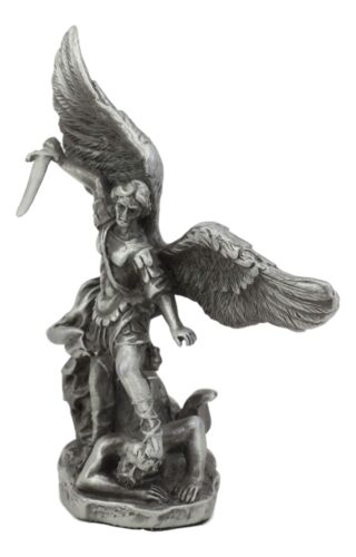 Ebros Gift Ebros Pewter Archangel Saint Michael Slaying Satan Statue 4.5" Tall Guido Reni Inspired Catholic Decor Battle Of Armageddon San Miguel Figurine