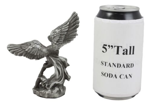 Ebros Gift Ebros Pewter Archangel Saint Michael Slaying Satan Statue 4.5" Tall Guido Reni Inspired Catholic Decor Battle Of Armageddon San Miguel Figurine