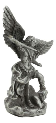 Ebros Gift Ebros Pewter Archangel Saint Michael Slaying Satan Statue 4.5" Tall Guido Reni Inspired Catholic Decor Battle Of Armageddon San Miguel Figurine