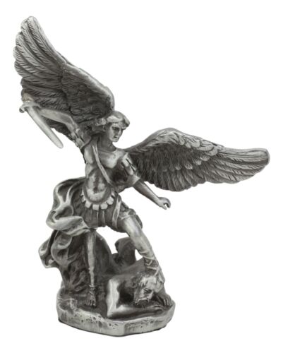 ebros gift Ebros Pewter Archangel Saint Michael Slaying Satan Statue 4.5" Tall Guido Reni Inspired Catholic Decor Battle of Armageddon San Miguel Figurine