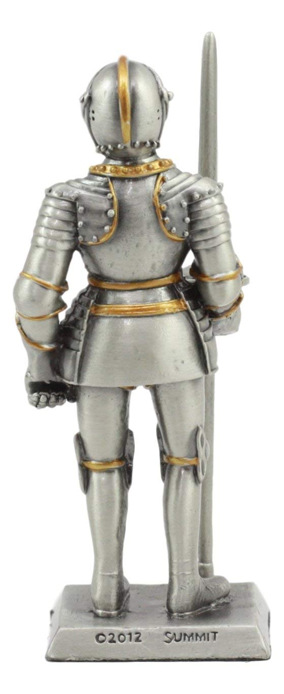 Ebros Gift Ebros Pewter English Knight Statue 4" H Medieval Suit Of Armor Knight With Javelin Pole-arm Pewter Figurine Collectible