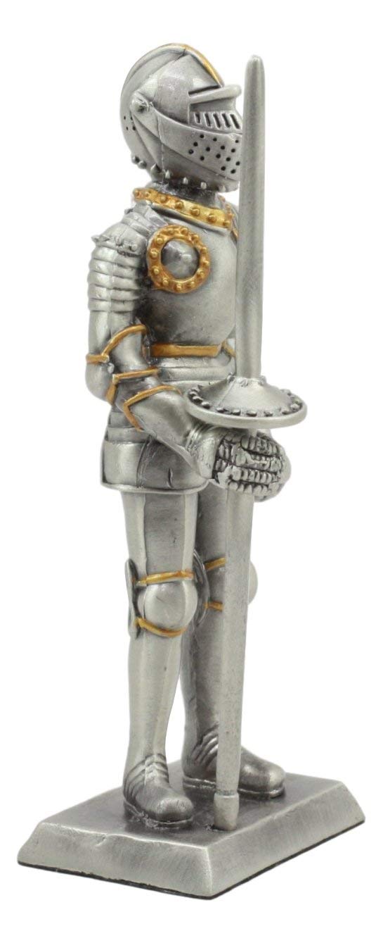 Ebros Gift Ebros Pewter English Knight Statue 4" H Medieval Suit Of Armor Knight With Javelin Pole-arm Pewter Figurine Collectible