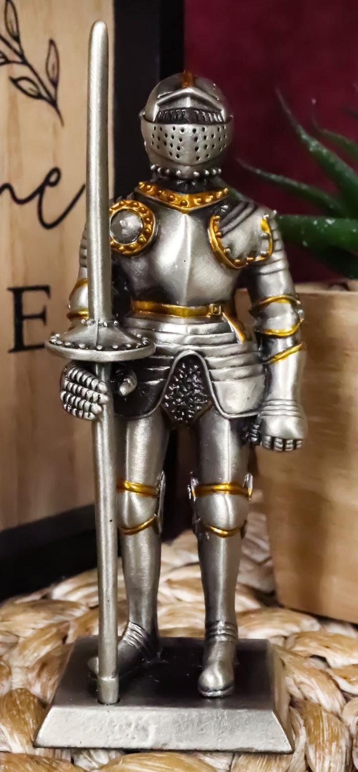 ebros gift Ebros Pewter English Knight Statue 4" H Medieval Suit Of Armor Knight With Javelin Pole-arm Pewter Figurine Collectible
