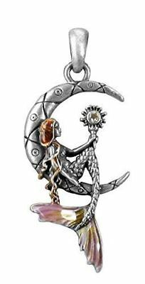 ebros gift Ebros Pewter Mermaid Luna Sitting on Moon Pendant with Enameled Highlights