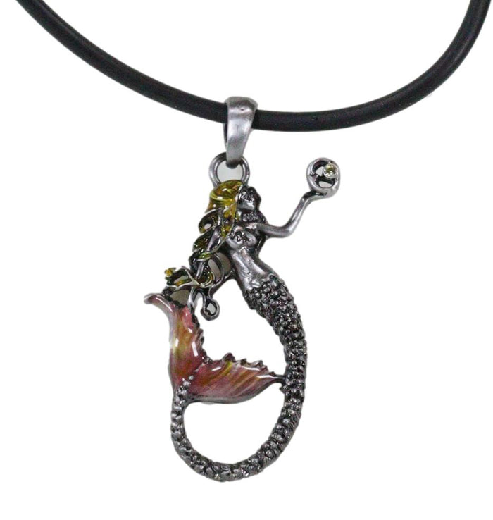 Ebros Gift Ebros Pewter Mermaid Sirena Holding Moon Pendant With Enameled Highlights