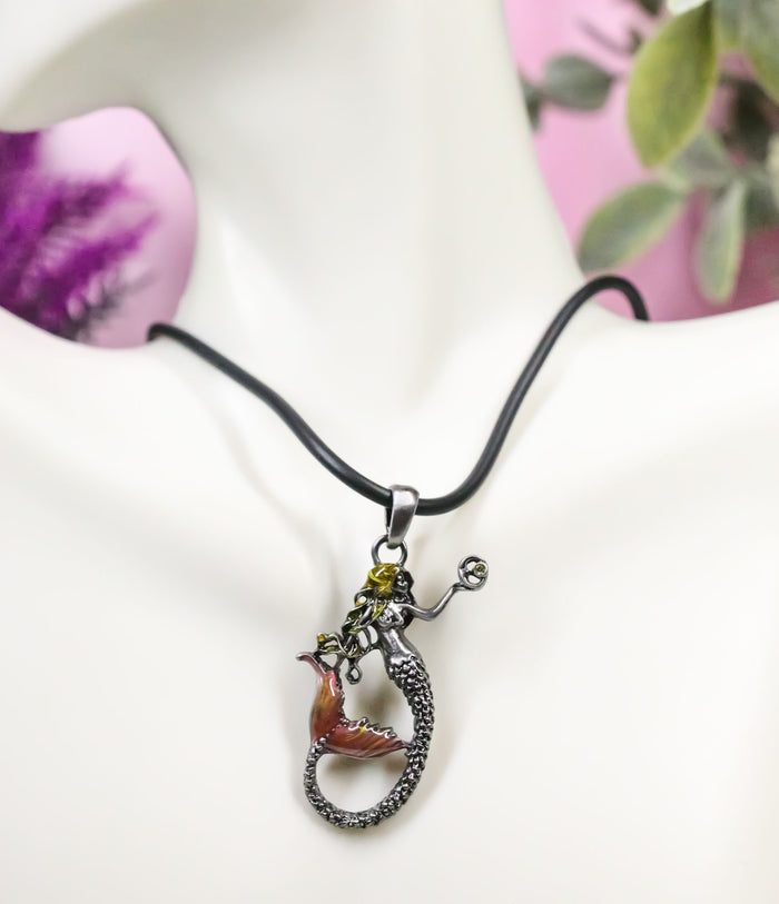 ebros gift Ebros Pewter Mermaid Sirena Holding Moon Pendant with Enameled Highlights