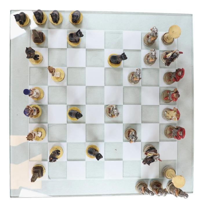 Ebros Gift Ebros Pharaoh Egyptian VS Caesar Roman Empire Resin Chess Pieces W/ Glass Board