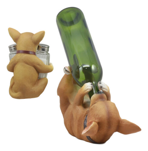 Ebros Gift Ebros Picante Teacup Tan Chihuahua Puppy Wine Holder And Salt Pepper Shakers Holder Figurine Set