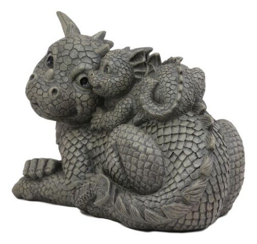 Ebros Gift Ebros Piggyback Mother And Baby Dragon Family Faux Stone Resin Statue 10"L