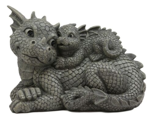 Ebros Gift Ebros Piggyback Mother And Baby Dragon Family Faux Stone Resin Statue 10"L