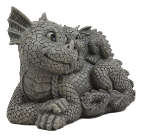 Ebros Gift Ebros Piggyback Mother And Baby Dragon Family Faux Stone Resin Statue 10"L