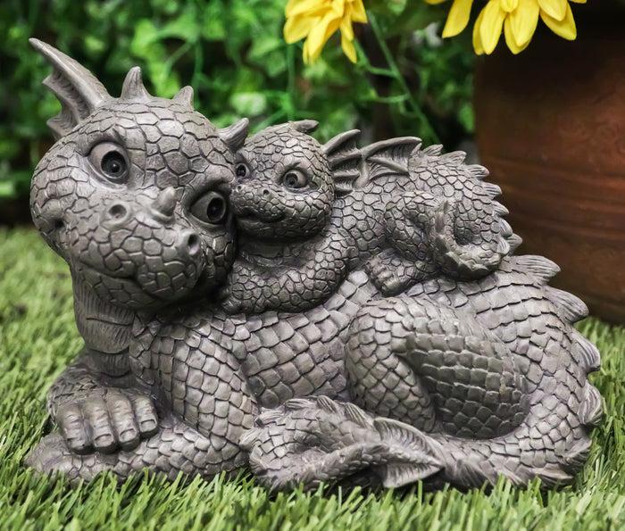 ebros gift Ebros Piggyback Mother And Baby Dragon Family Faux Stone Resin Statue 10"L