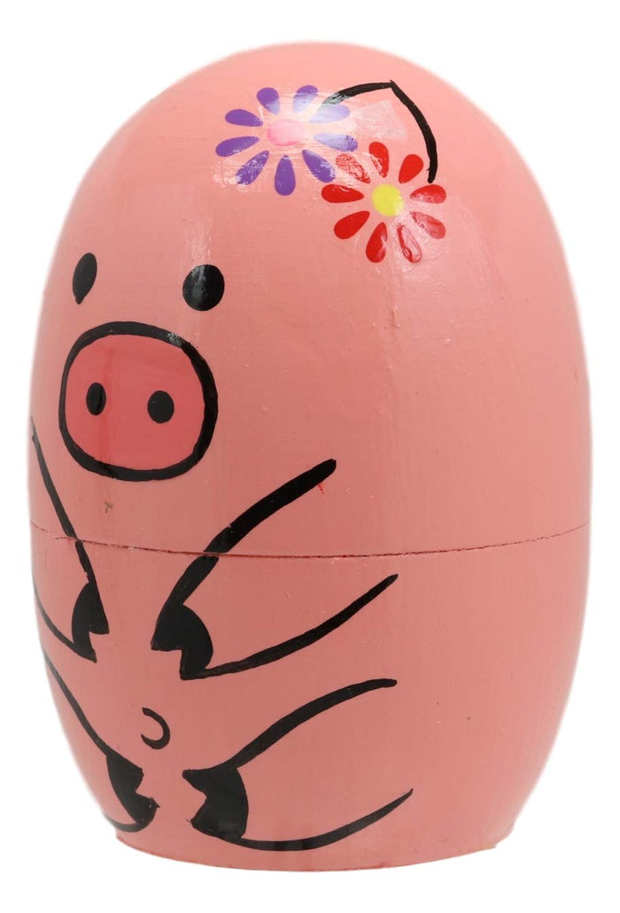 Ebros Gift Ebros Pink Porky Babe Pig Wooden Toy Stacking Nesting Dolls 5 Pieces Matryoshka