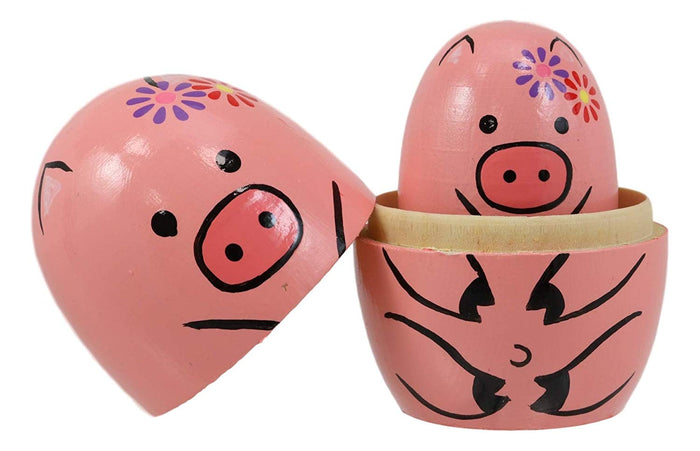 Ebros Gift Ebros Pink Porky Babe Pig Wooden Toy Stacking Nesting Dolls 5 Pieces Matryoshka