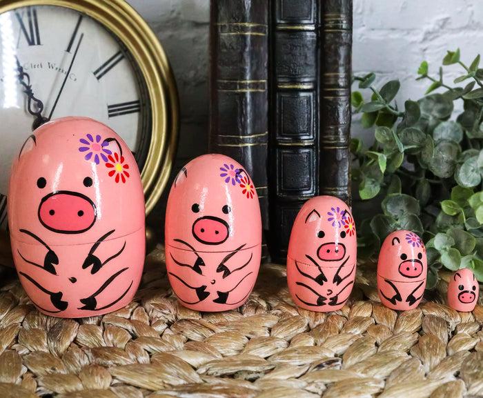 ebros gift Ebros Pink Porky Babe Pig Wooden Toy Stacking Nesting Dolls 5 Pieces Matryoshka