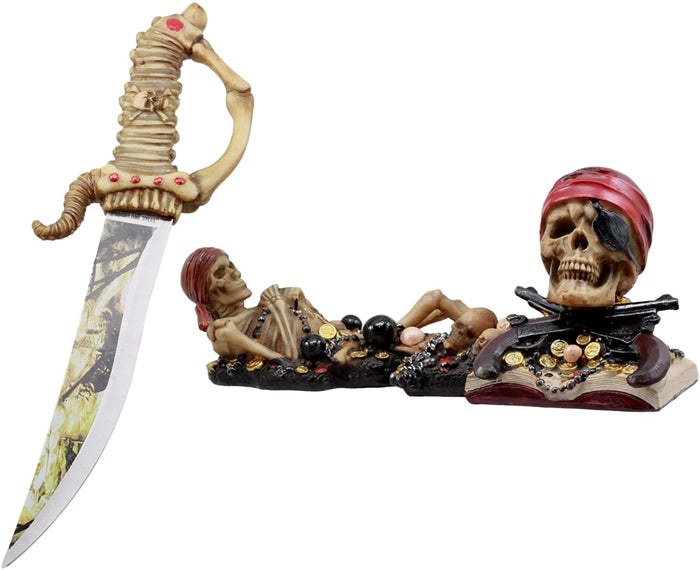 Ebros Gift Ebros Pirate Buccaneer Skeletons Letter Opener Figurine Set With Dagger Knife