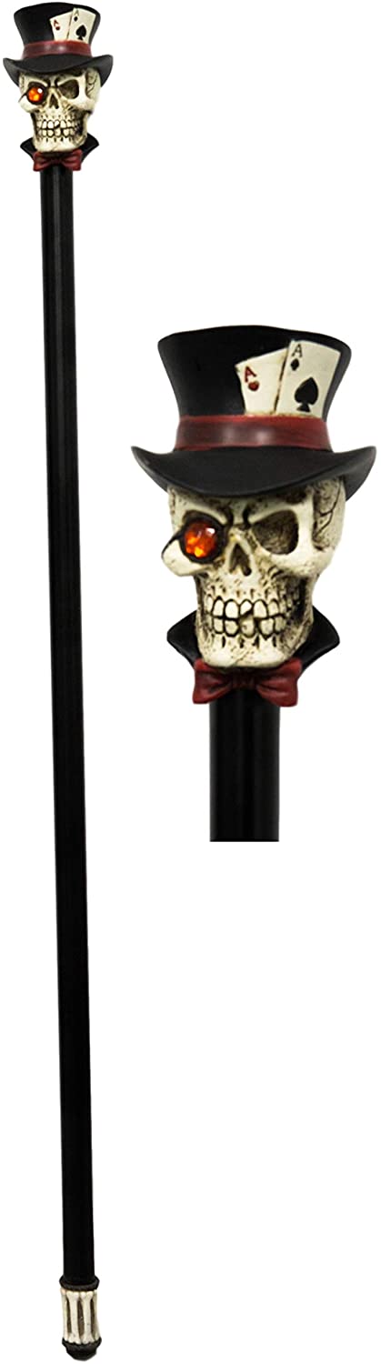 Ebros Gift Ebros Poker Skull With Top Hat Of Aces Decorative Prop Cosplay Walking Cane