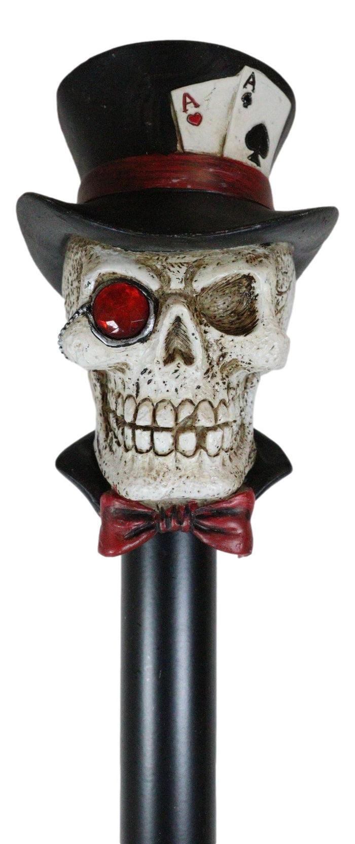 Ebros Gift Ebros Poker Skull With Top Hat Of Aces Decorative Prop Cosplay Walking Cane