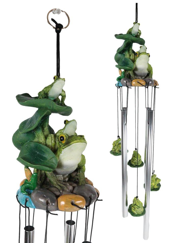 Ebros Gift Ebros Pond Green Frog Family On Lily Pads Resonant Relaxing Wind Chime Patio