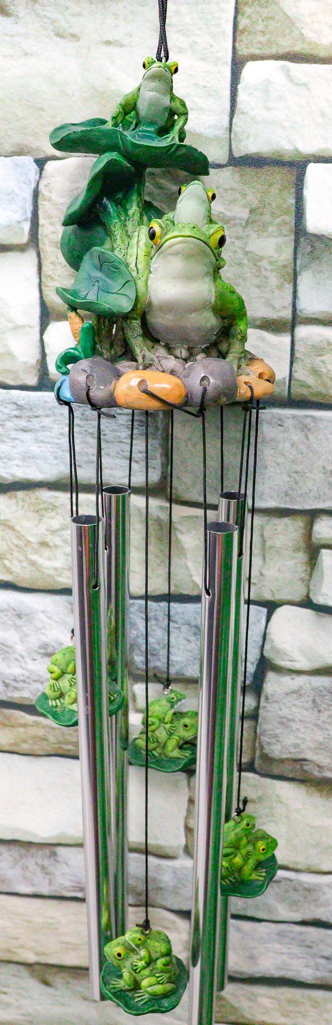 ebros gift Ebros Pond Green Frog Family On Lily Pads Resonant Relaxing Wind Chime Patio