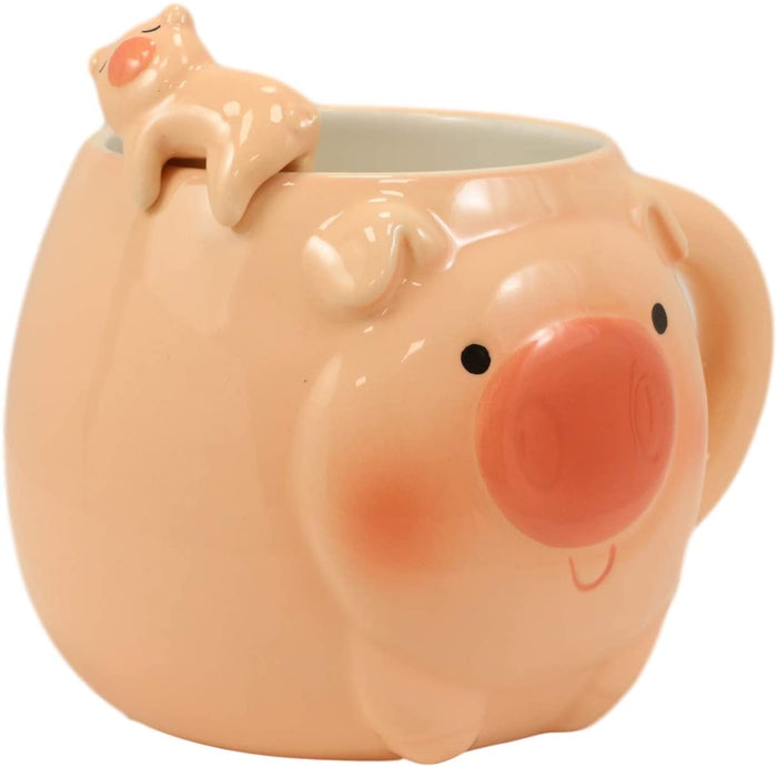 Ebros Gift Ebros Porky Bacon Pig Ceramic Coffee Mug Drink Cup With Latch On Spoon Set 16 OZ