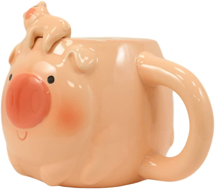 Ebros Gift Ebros Porky Bacon Pig Ceramic Coffee Mug Drink Cup With Latch On Spoon Set 16 OZ