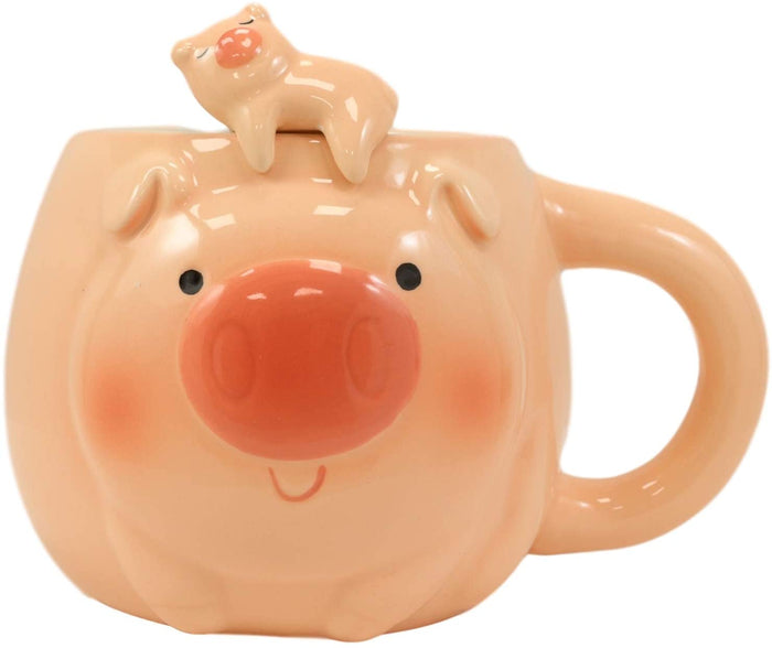 ebros gift Ebros Porky Bacon Pig Ceramic Coffee Mug Drink Cup With Latch On Spoon Set 16 OZ