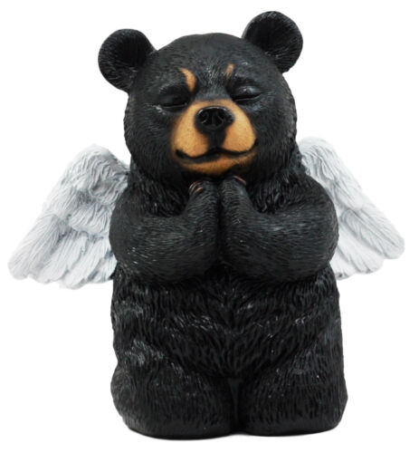 ebros gift Ebros Praying Winged Angel Bear Figurine 5" H Kneeling Teddy Black Bear Cub Sculpture Decor Inspirational Heavenly Decorative Piece