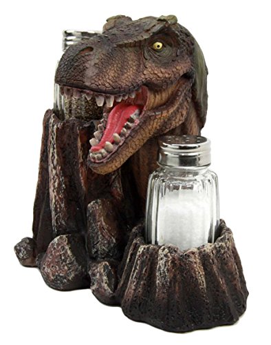 Ebros Gift Ebros Prehistoric Dinosaur Tyrannosaurus Rex Head Salt Pepper Shakers Holder Figurine