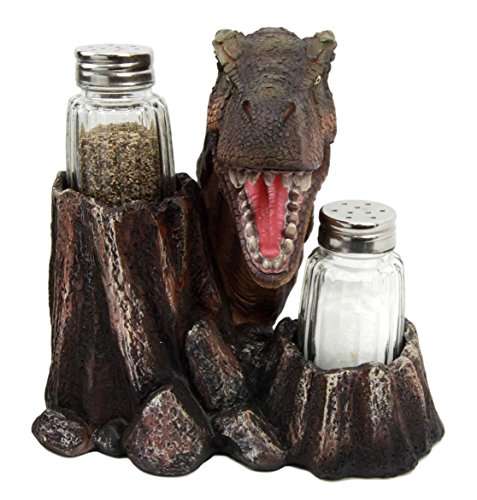 Ebros Gift Ebros Prehistoric Dinosaur Tyrannosaurus Rex Head Salt Pepper Shakers Holder Figurine