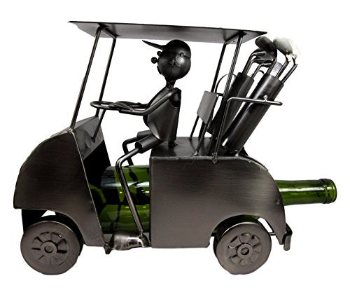 Ebros Gift Ebros Pro Golfer Riding Golf Cart Hand Made Recycled Metal Wine Bottle Holder Caddy