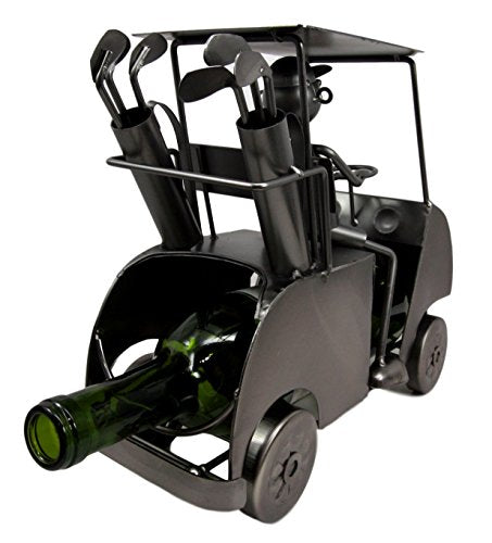 Ebros Gift Ebros Pro Golfer Riding Golf Cart Hand Made Recycled Metal Wine Bottle Holder Caddy