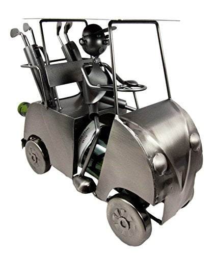 ebros gift Ebros Pro Golfer Riding Golf Cart Hand Made Recycled Metal Wine Bottle Holder Caddy
