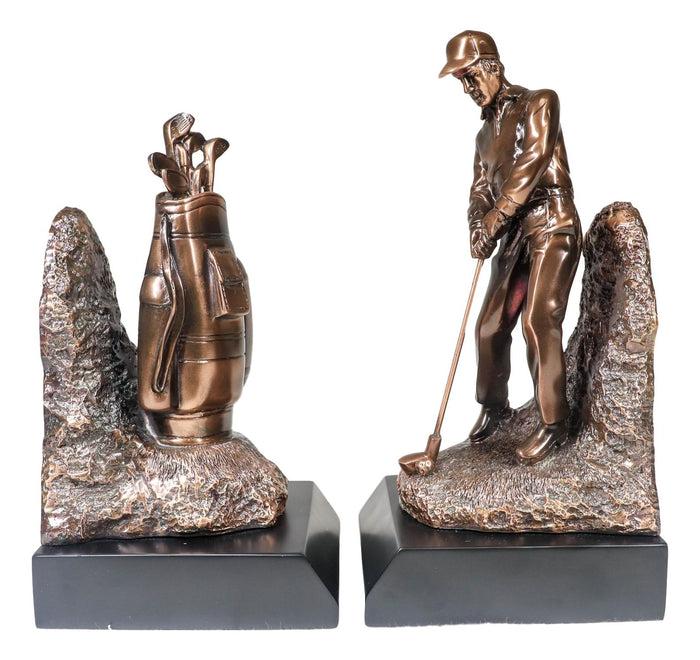 Ebros Gift Ebros Professional Golfer And Golf Caddy Bag Bookends Set Statue 8.75"Tall