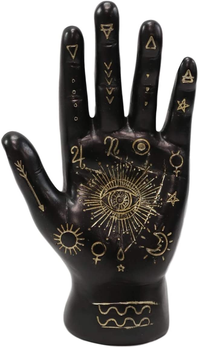 Ebros Gift Ebros Psychic Fortune Teller Chirology Palmistry Hand Palm Figurine (Black)