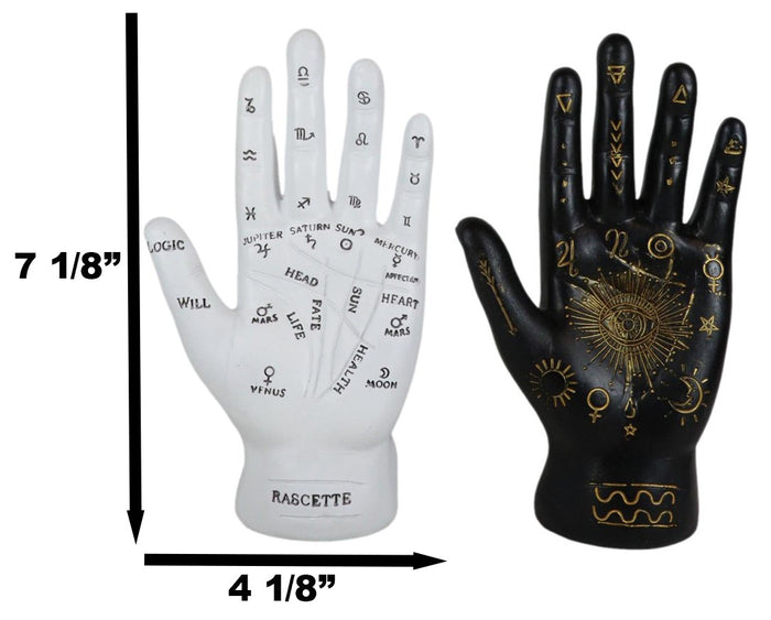 Ebros Gift Ebros Psychic Fortune Teller Palmistry Hand Palm Figurine (Black & White Set)