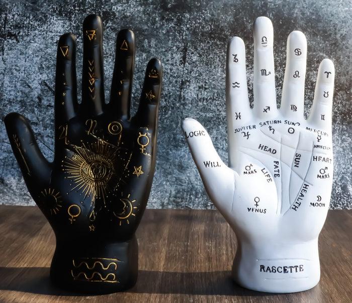ebros gift Ebros Psychic Fortune Teller Palmistry Hand Palm Figurine (Black & White Set)