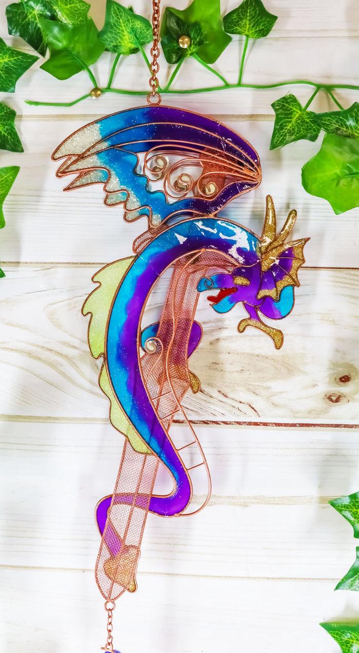 Ebros Gift Ebros Purple & Blue Dragon Gem Copper Tube Wind Chime 42"