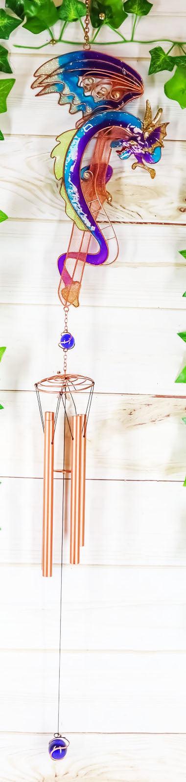 Ebros Gift Ebros Purple & Blue Dragon Gem Copper Tube Wind Chime 42"