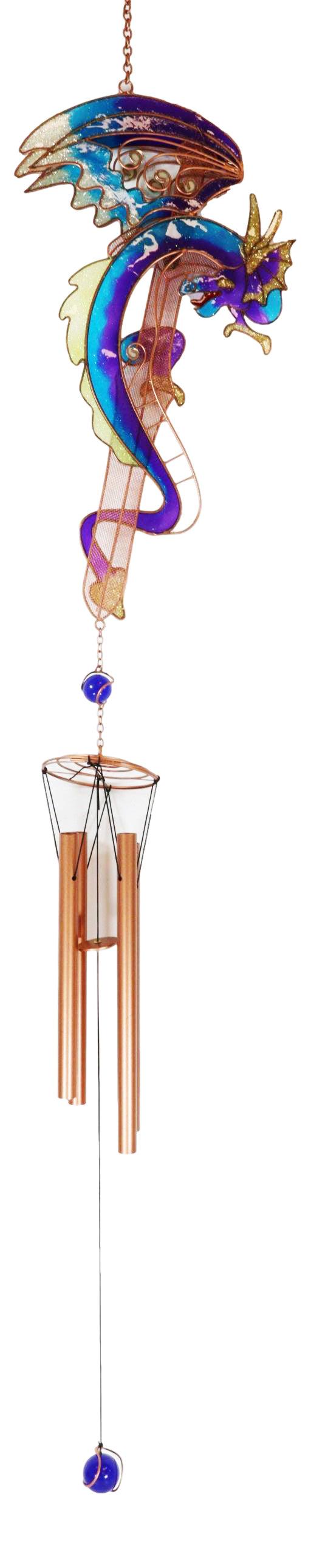 ebros gift Ebros Purple & Blue Dragon Gem Copper Tube Wind Chime 42"