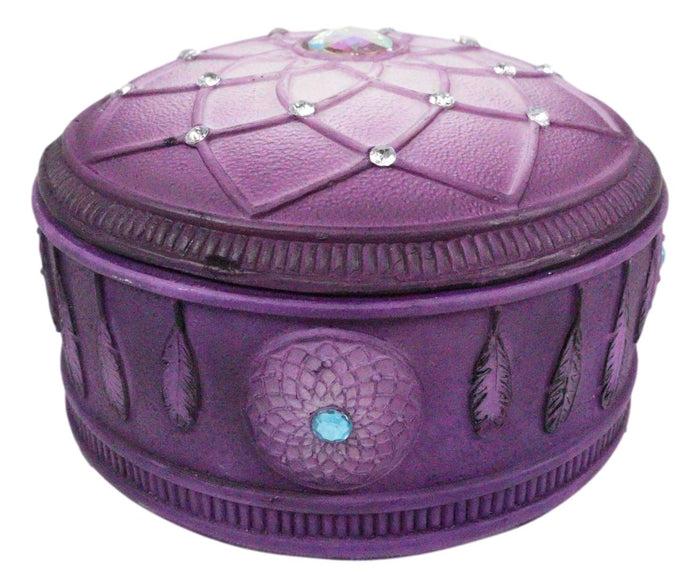 Ebros Gift Ebros Purple Boho Flower Web Feathers Dreamcatcher Decorative Jewelry Box Figurine
