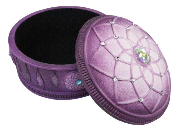 Ebros Gift Ebros Purple Boho Flower Web Feathers Dreamcatcher Decorative Jewelry Box Figurine