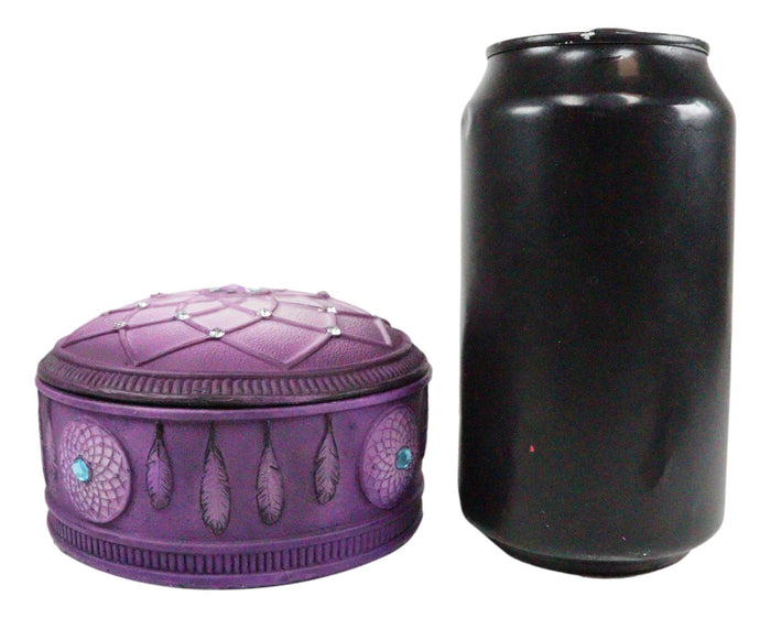 Ebros Gift Ebros Purple Boho Flower Web Feathers Dreamcatcher Decorative Jewelry Box Figurine