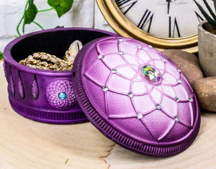 ebros gift Ebros Purple Boho Flower Web Feathers Dreamcatcher Decorative Jewelry Box Figurine