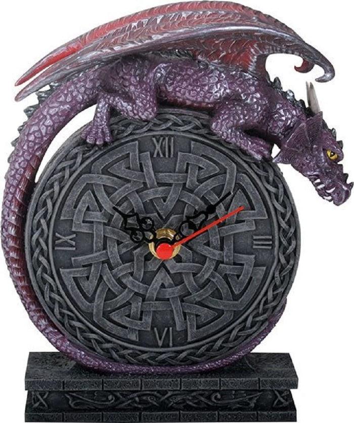 Ebros Gift Ebros Purple Dragon Laying On Celtic Design Clock Fantasy Home Desk Decoration