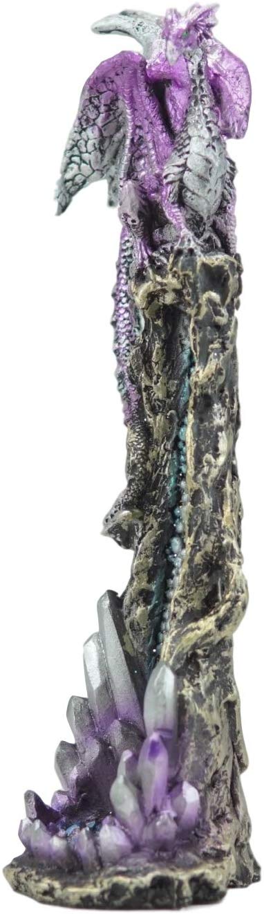 Ebros Gift Ebros Purple Dragon On Crystal Rock Quarry Incense Burner Tower Figurine 10.5" H