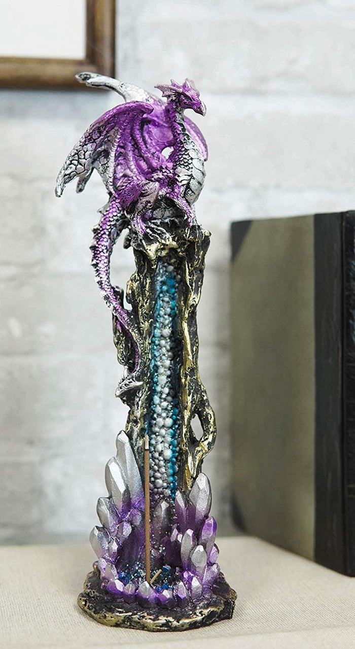 Ebros Gift Ebros Purple Dragon On Crystal Rock Quarry Incense Burner Tower Figurine 10.5" H