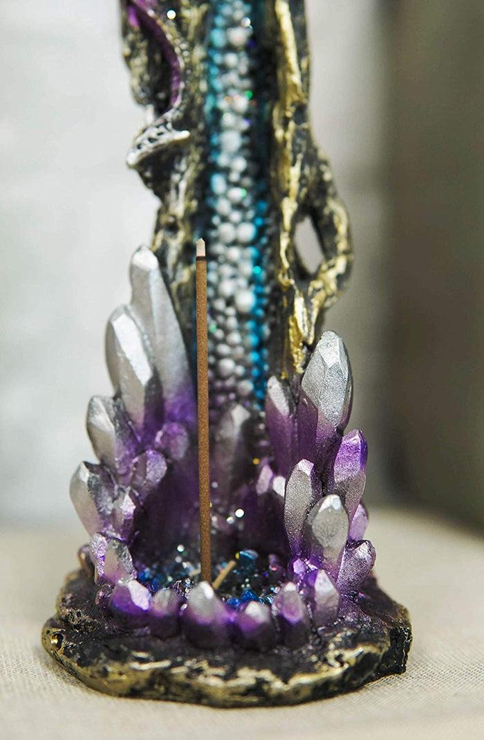 Ebros Gift Ebros Purple Dragon On Crystal Rock Quarry Incense Burner Tower Figurine 10.5" H