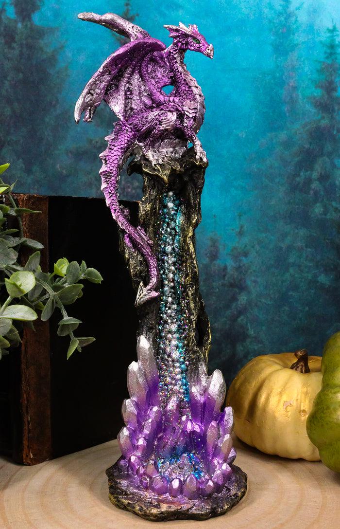 ebros gift Ebros Purple Dragon On Crystal Rock Quarry Incense Burner Tower Figurine 10.5" H