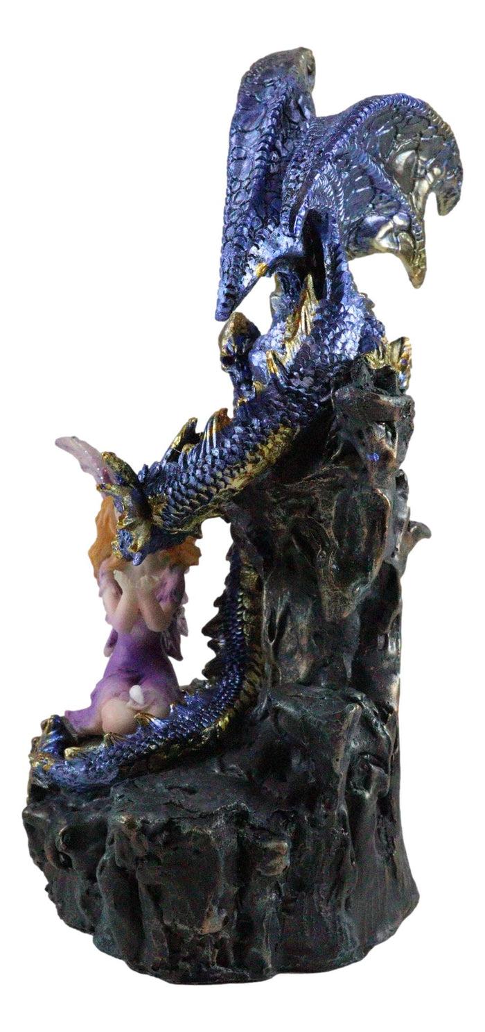 Ebros Gift Ebros Purple Fairy Kneeling By Blue Zirconia Dragon On Rock LED Light Figurine
